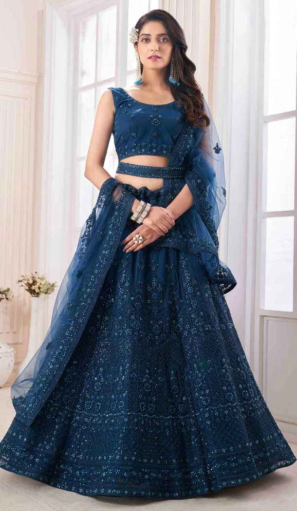 Soft Net Dori Zarkan Work Designer Bridal Wedding Wear Lehenga Choli in Teal Blue -6690171507