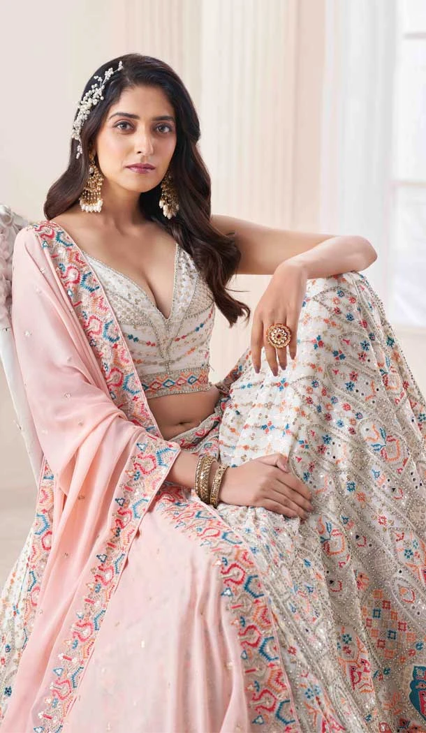 Georgette Sequence Zarkan Work Designer Bridal Wedding Wear Lehenga Choli in White -6690171508