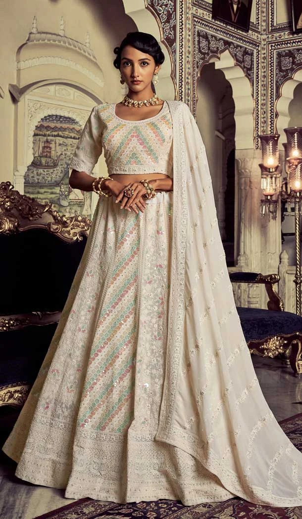 Traditional Wear Georgette Sequence Work Designer Lehenaga Choli in White -6693171519
