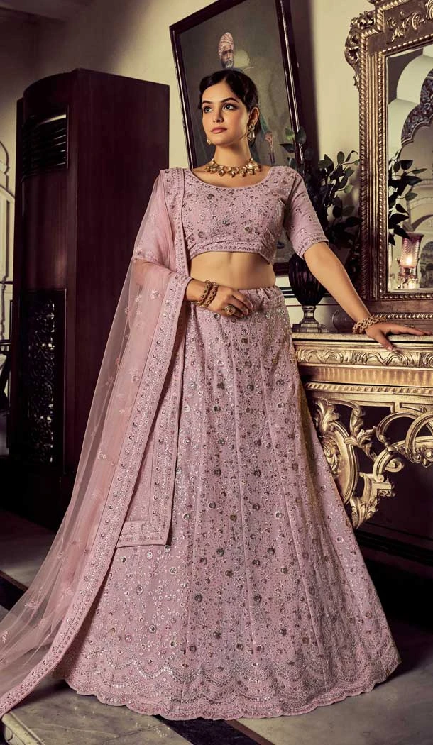 Traditional Wear Georgette Sequence Work Designer Lehenaga Choli in Mauve -6693171522