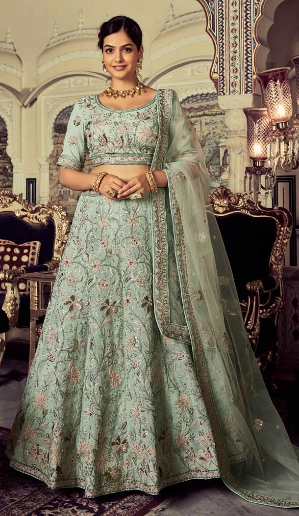 Traditional Wear Georgette Sequence Work Designer Lehenaga Choli in Pista Green -6693171523