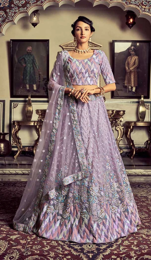 Traditional Wear Georgette Sequence Work Designer Lehenaga Choli in Lilac -6693171525