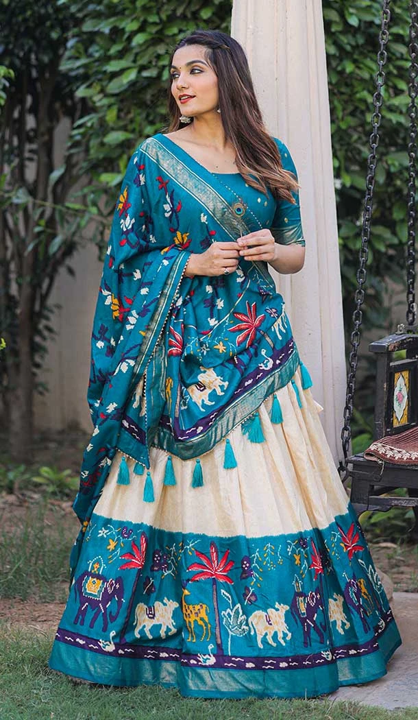 Printed With Foil Work Dola Silk Traditional Party Wear Lehenga Choli in Blue -6975173573