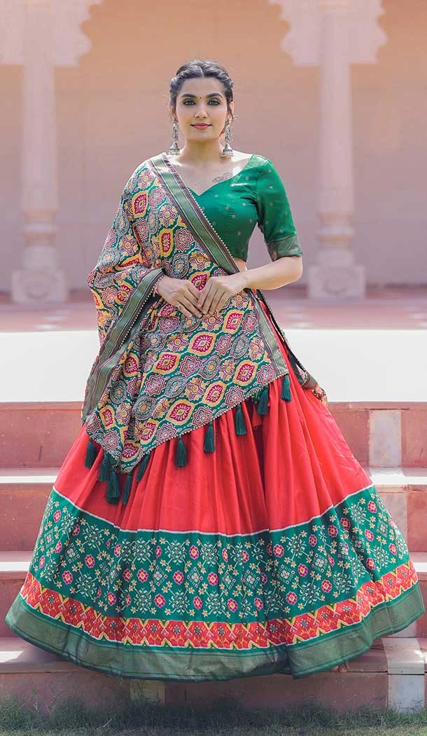 Dola Silk Printed With Foil Work Traditional Party Wear Lehenga Choli in Red -6976173582