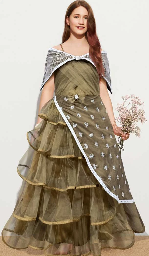 Muslin Soft Net Thread Work Designer Girls Wear Readymade Gown in Multi -6990173643