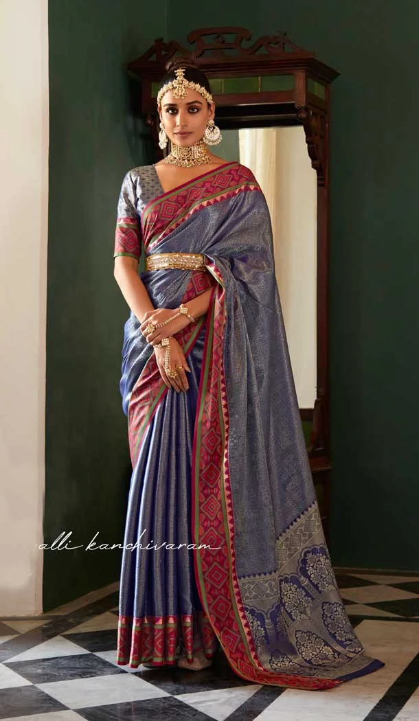 Kanchivaram Silk Jacquard Work Party Wear Saree Blouse in Blue -6728171807