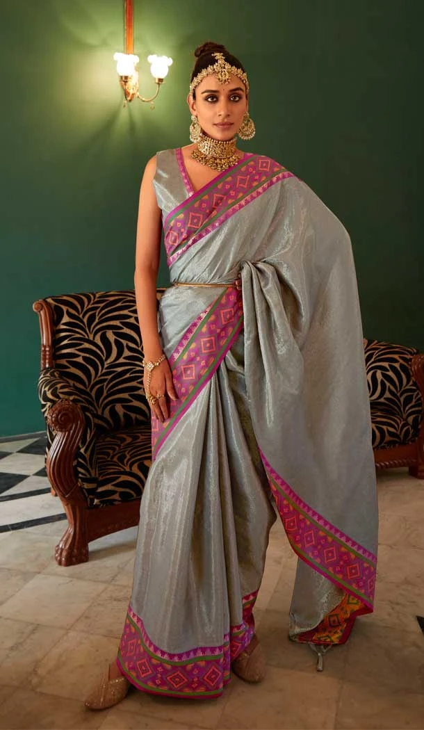 Kanchivaram Silk Jacquard Work Party Wear Saree Blouse in Grey -6728171810
