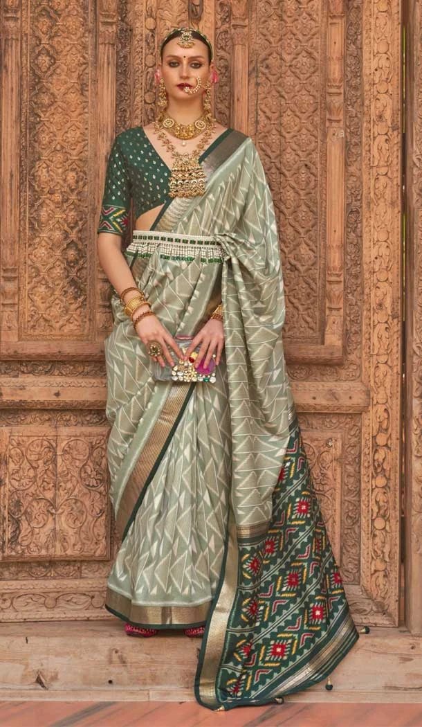 Smooth Patola Silk Weaving Work Designer Traditional Wear Saree in Pista Green -6766172120