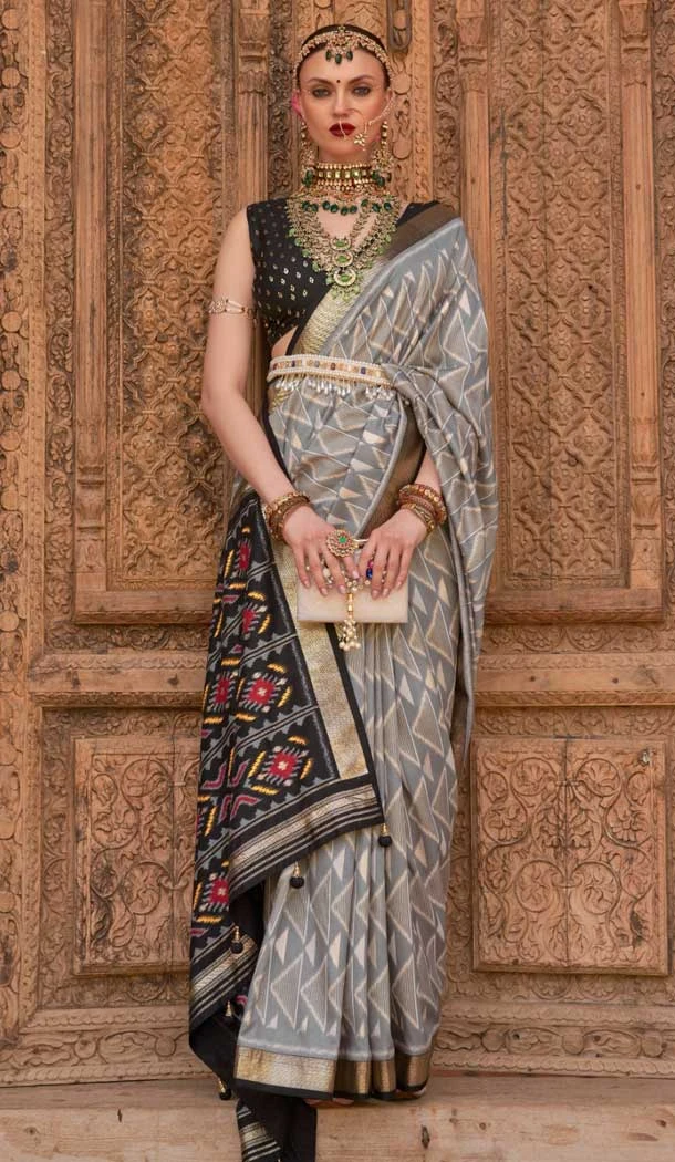 Smooth Patola Silk Weaving Work Designer Traditional Wear Saree in Grey -6766172121