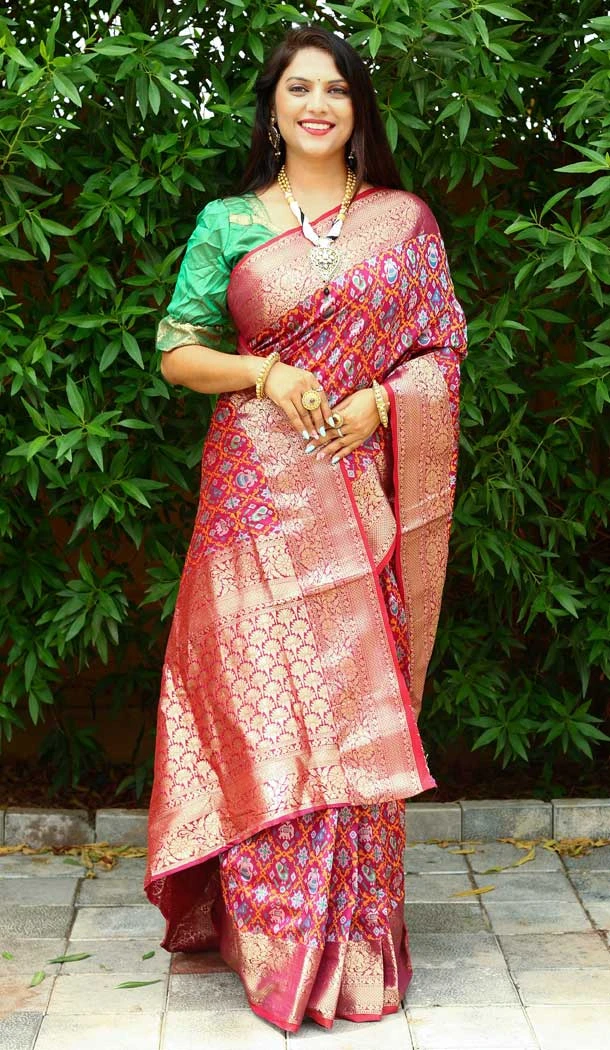 Jacquard Work Patola Silk Designer Party Wear Saree Blouse in Pink -6805172326