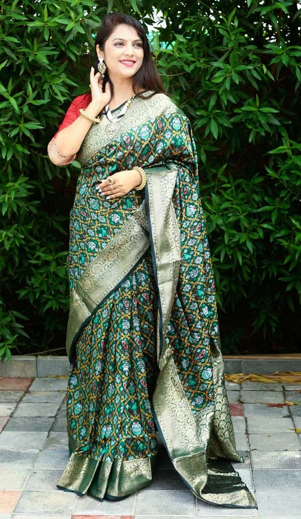 Jacquard Work Patola Silk Designer Party Wear Saree Blouse in Green -6805172327
