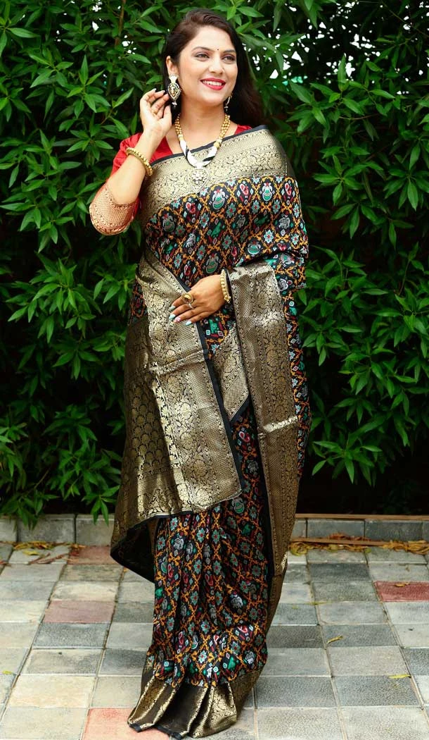 Jacquard Work Patola Silk Designer Party Wear Saree Blouse in Black -6805172329