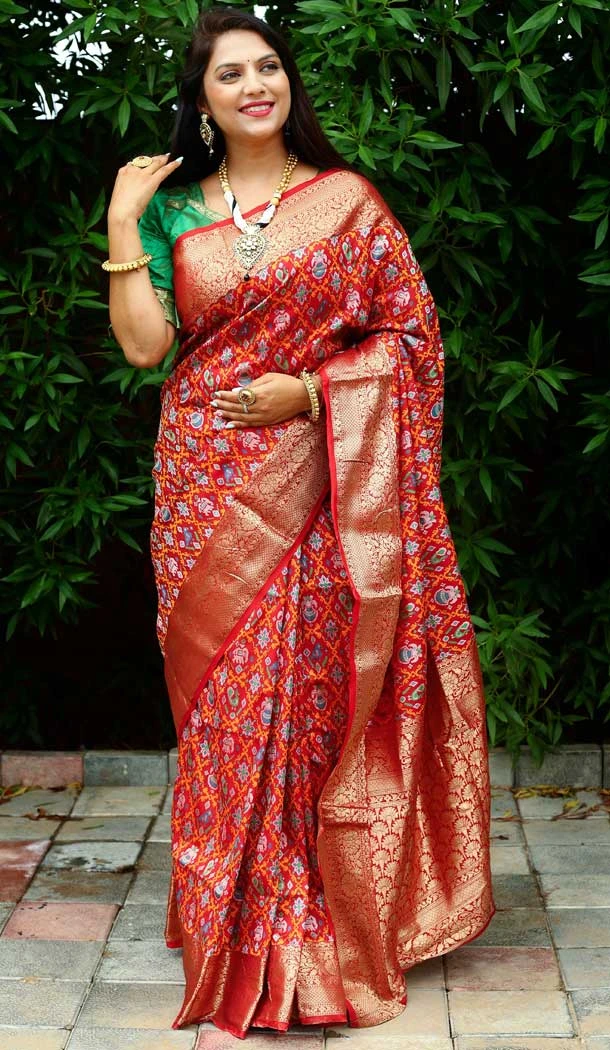 Jacquard Work Patola Silk Designer Party Wear Saree Blouse in Red -6805172330