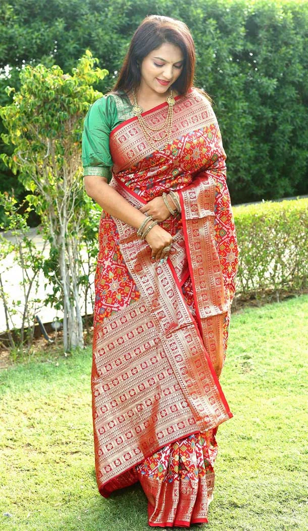 Jacquard Work Patola Silk Traditional Party Wear Saree Blouse in Red -6807172336