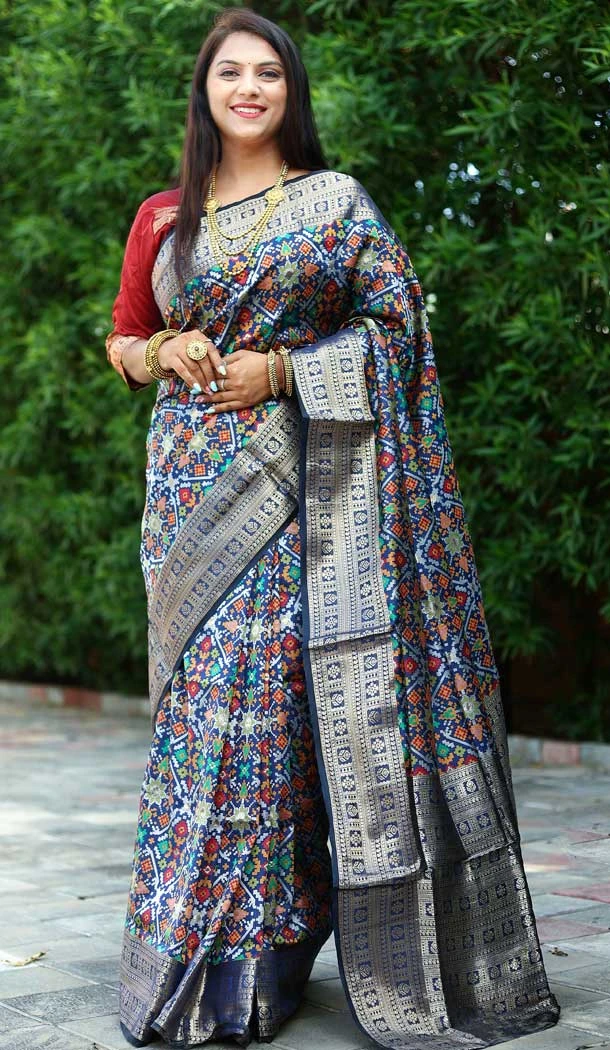 Jacquard Work Patola Silk Traditional Party Wear Saree Blouse in Blue -6807172337
