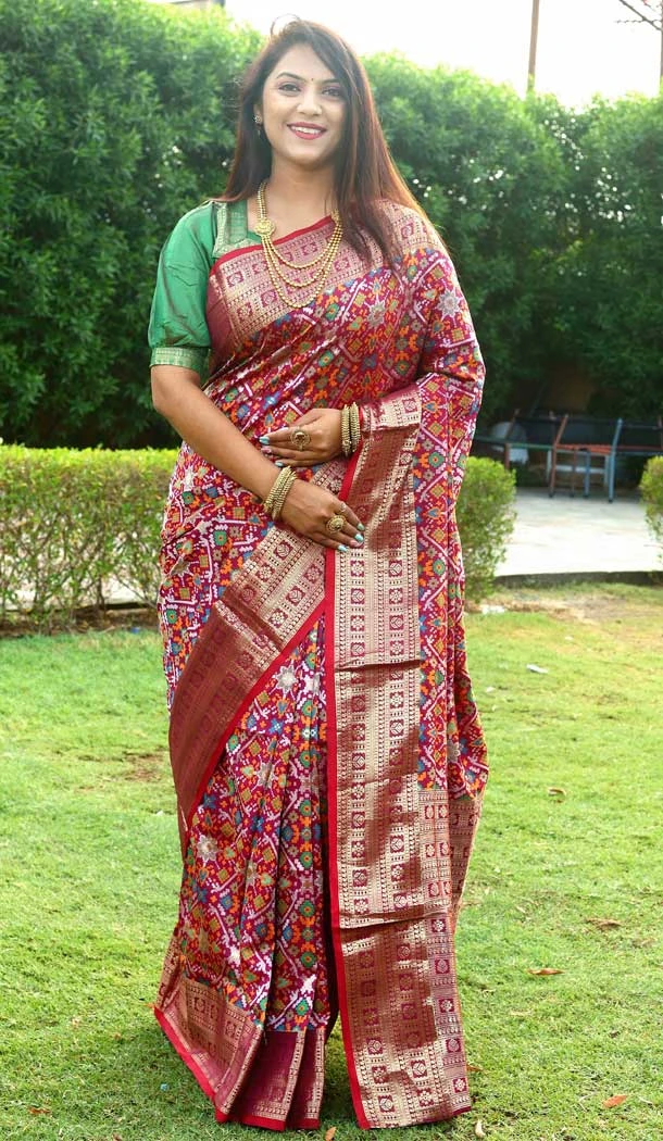 Jacquard Work Patola Silk Traditional Party Wear Saree Blouse in Pink -6807172338