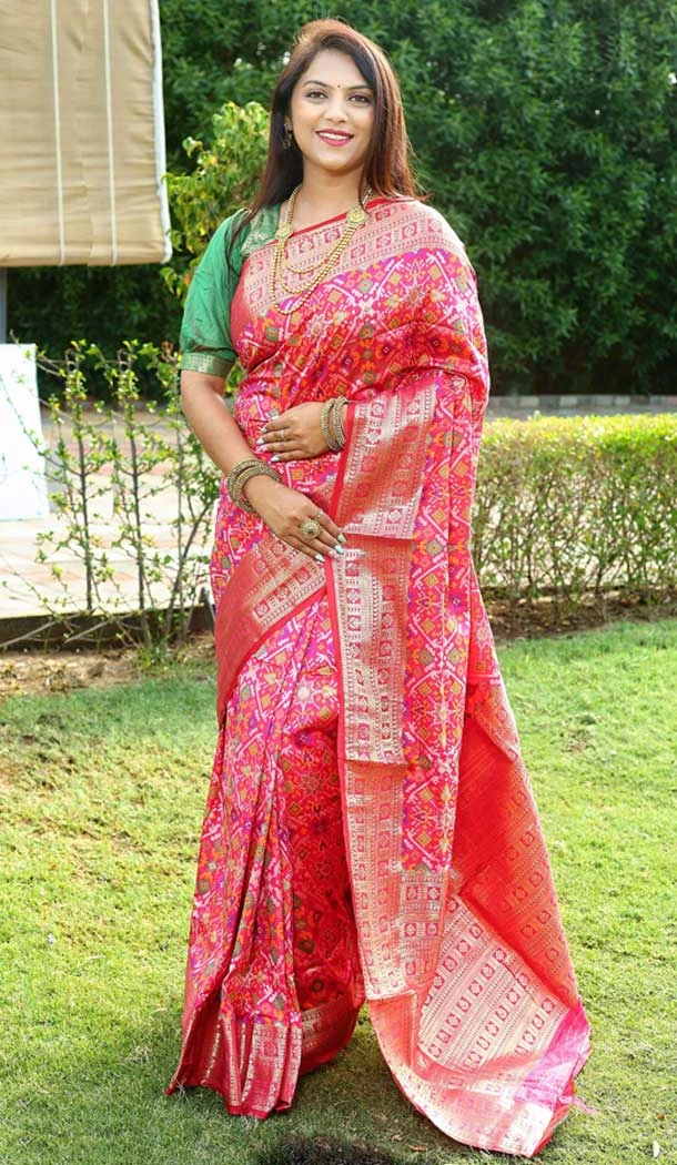 Jacquard Work Patola Silk Traditional Party Wear Saree Blouse in Rani Pink -6807172340