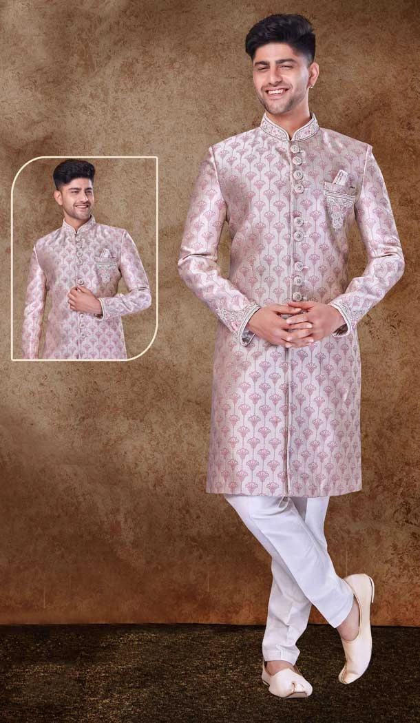 Jacquard Hand work Readymade Designer Men's Wear Sherwani in Multi -6803172316