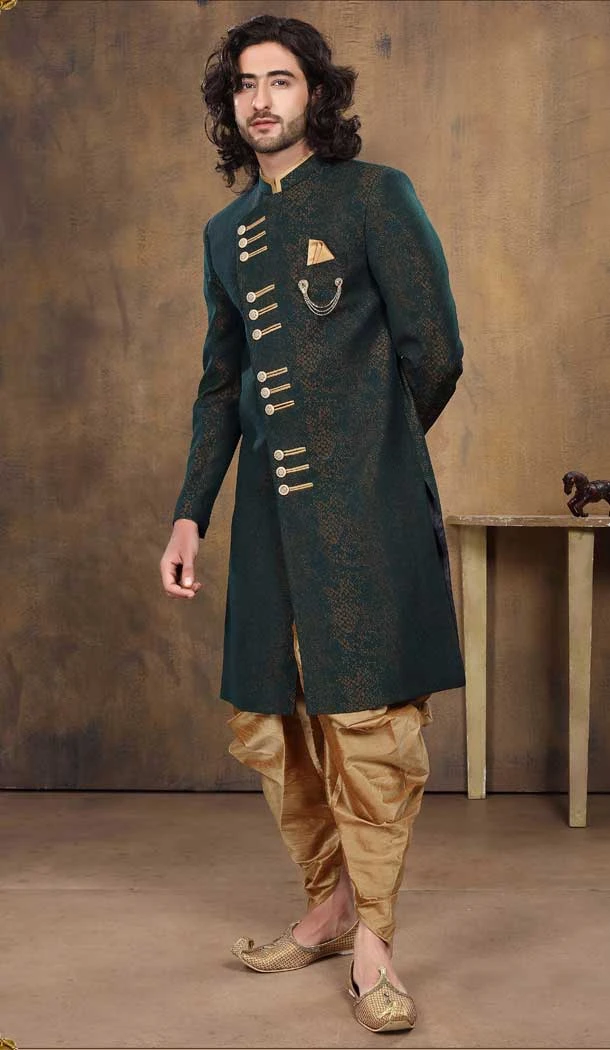 Imported in Rama Green Designer Readymade Men's Indo-Western -6817172431