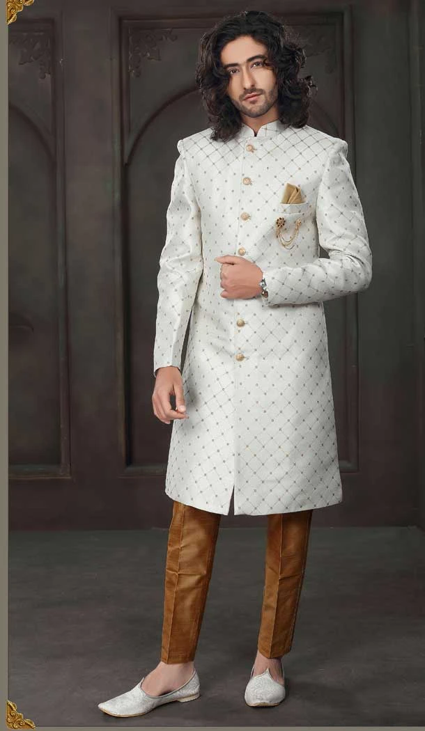 Imported Fabric Designer Readymade Men's Indo-Western in White -6817172442