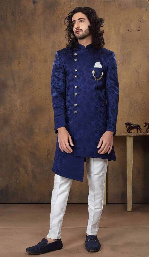 Navy Blue Imported Fabric Designer Readymade Men's Indo-Western -6817172450