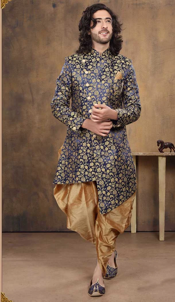 Imported Fabric Designer Readymade Men's Indo-Western in Blue Color -6817172454