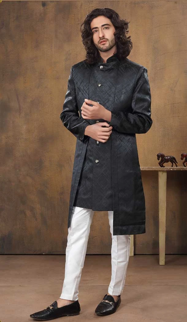 Imported Fabric Designer Readymade Men's Indo-Western in Black -6817172460