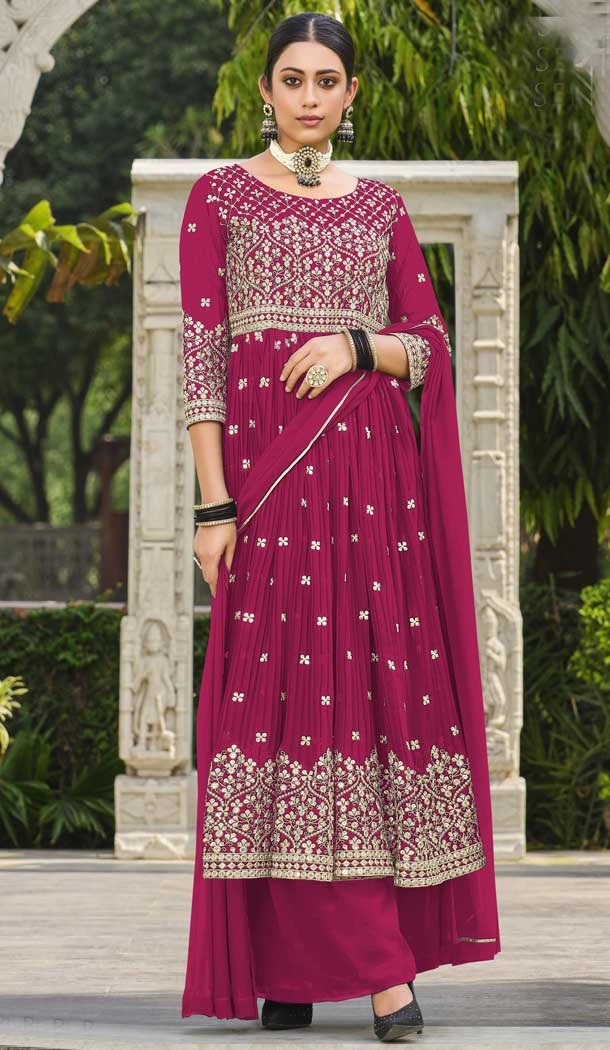 Pure Faux Georgette Sequence Work Party Wear Women Palazzo Suit  in Pink -6842172666