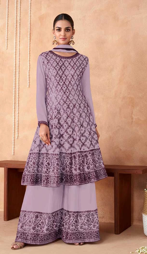 Evening Party Wear Heavy Faux Georgette Plazzo Salwar Suit in Purple -6881172965