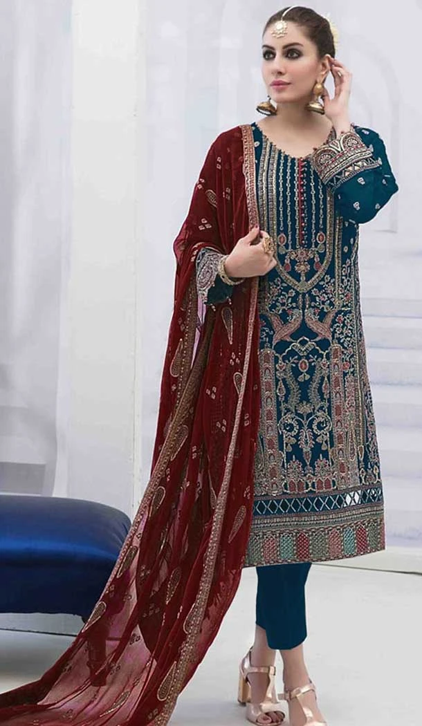 Heavy Party Wear Embroidered Faux Georgette Salwar Suit in Blue -6882172967