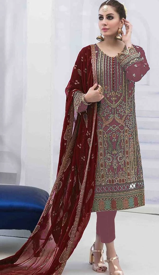 Heavy Party Wear Embroidered Faux Georgette Salwar Suit in Mauve -6882172968