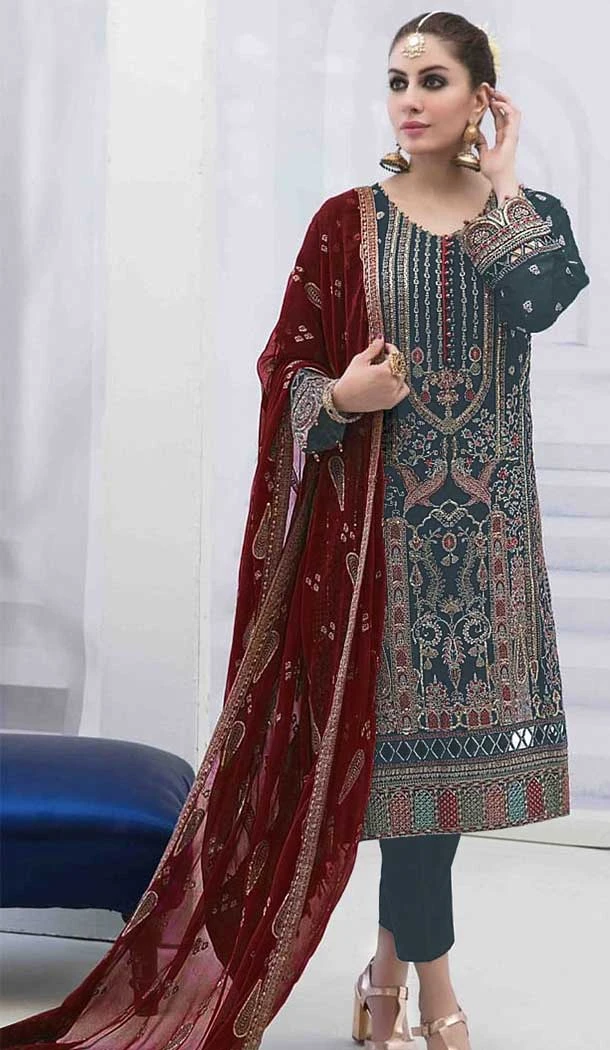 Heavy Party Wear Embroidered Faux Georgette Salwar Suit in Grey -6882172969