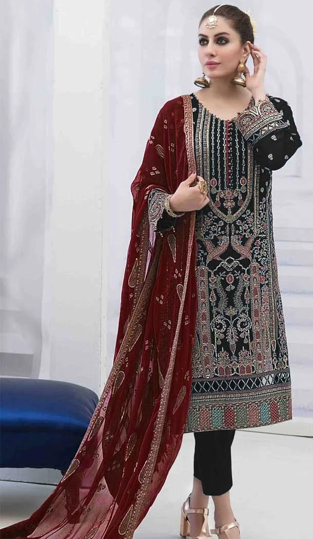 Heavy Party Wear Embroidered Faux Georgette Salwar Suit in Black -6882172970