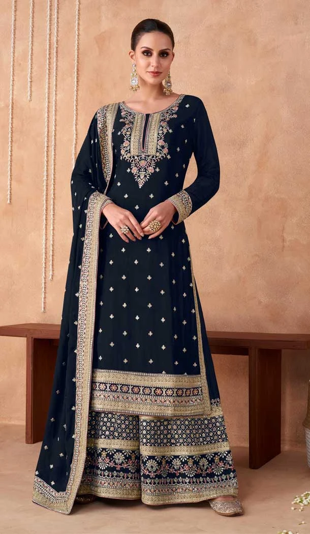 Faux Georgette Function Wear Heavy Designer Plazzo Salwar Suit in Black -6964173517