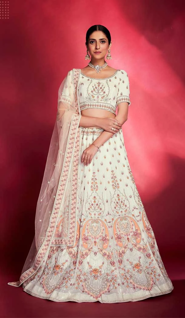 White Color Georgette Sequence Work Designer Bridal Wedding Wear Lehenga -6985173619
