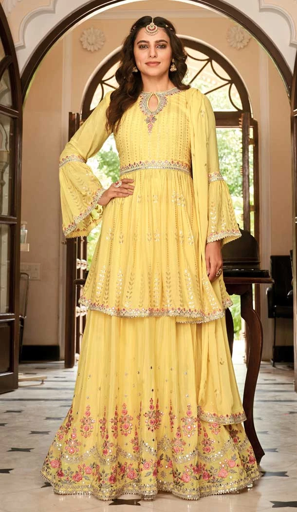 Embroidery Work Party Wear Heavy Chinon Lehenga Salwar Suit in Yellow -7013173844