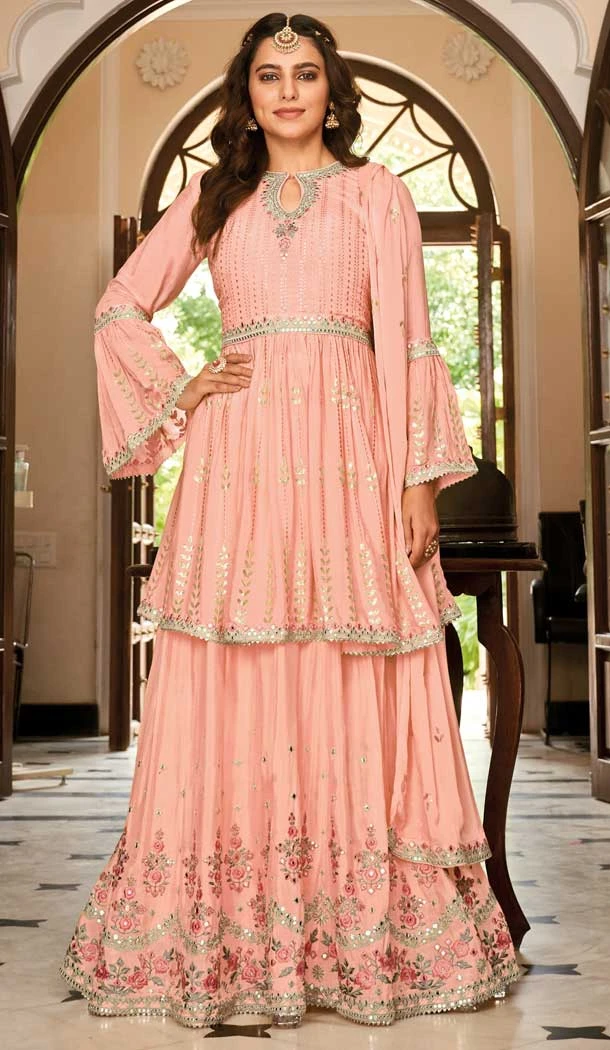 Embroidery Work Party Wear Heavy Chinon Lehenga Salwar Suit in Peach -7013173845