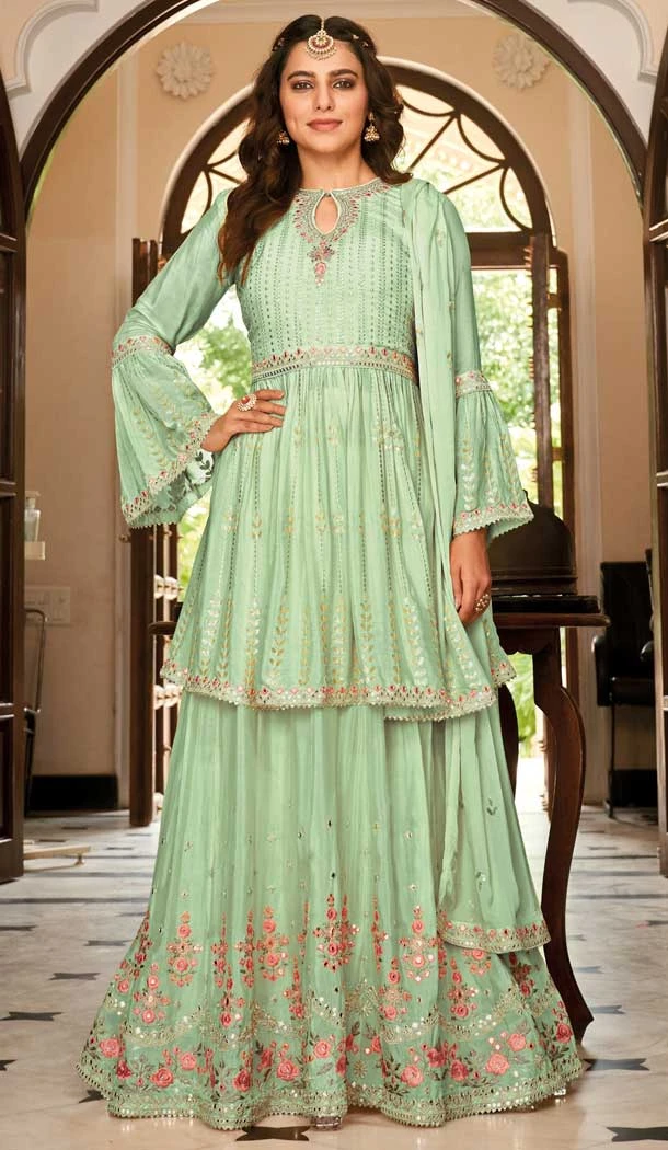 Embroidery Work Party Wear Heavy Chinon Lehenga Salwar Suit in Pista Green -7013173846