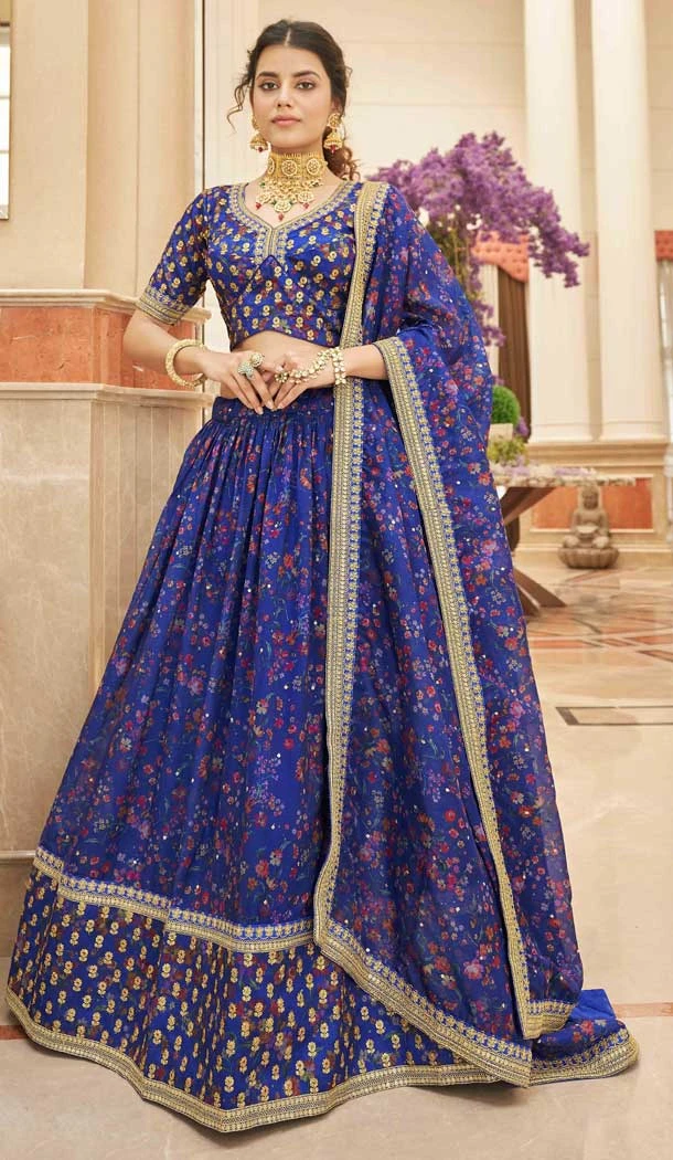 Organza Embroidery Work Designer Party Wear Heavy Lehenga Choli in Blue -7035173902