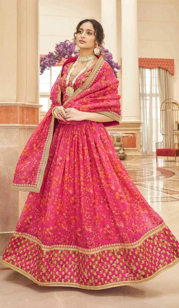 Organza Embroidery Work Designer Party Wear Heavy Lehenga Choli in Pink -7035173903
