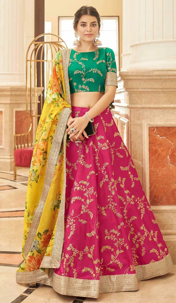 Pink Art Silk Embroidery Work Designer Party Wear Heavy Lehenga Choli -7035173906