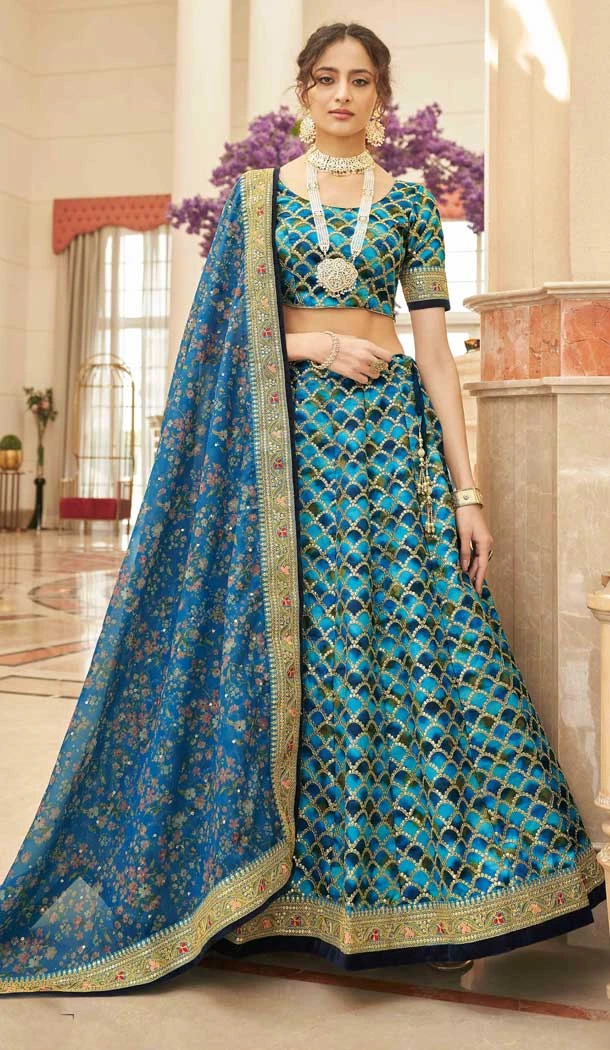 Blue Art Silk Embroidery Work Designer Party Wear Heavy Lehenga Choli -7035173907