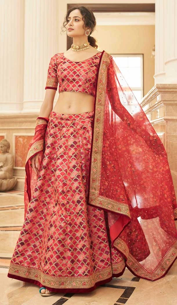 Art Silk Embroidery Work Designer Party Wear Heavy Lehenga Choli in Red -7035173908