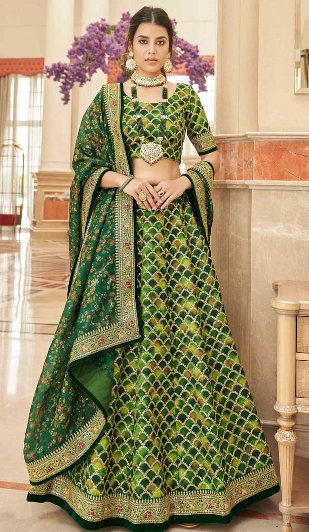 Green Art Silk Embroidery Work Designer Party Wear Heavy Lehenga Choli -7035173909