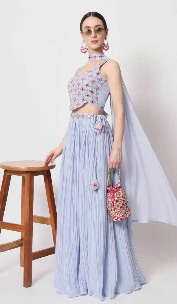 Party Wear Heavy Georgette Mirror Work Lehenga Choli in Sky Blue -7037173919