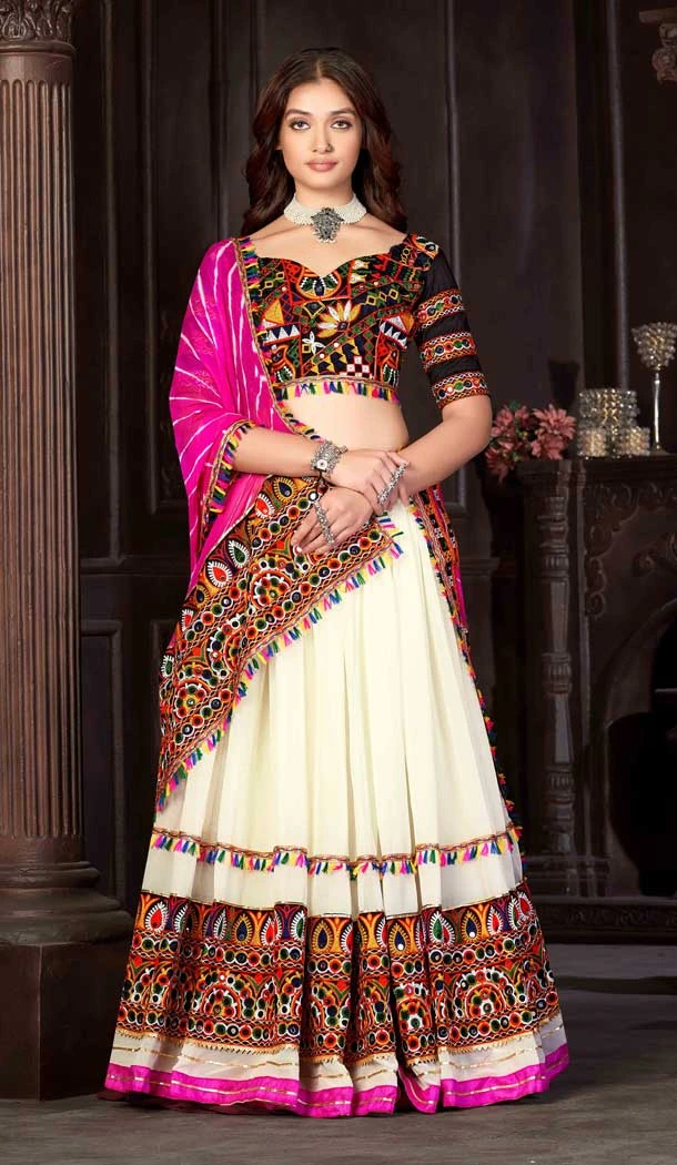 Navratri Occasion Georgette Embroidery Work Lehenga Choli in Black -7474176435