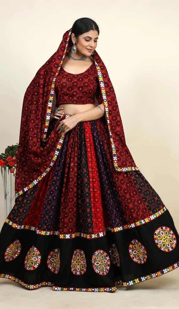 Navratri Occasion Cotton Patola Print Work Lehenga Choli in Maroon -7514176668