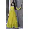 Neon Color Faux Blooming Embroidered Work Casual Wear Heavy Readymade Gown - 7057174037