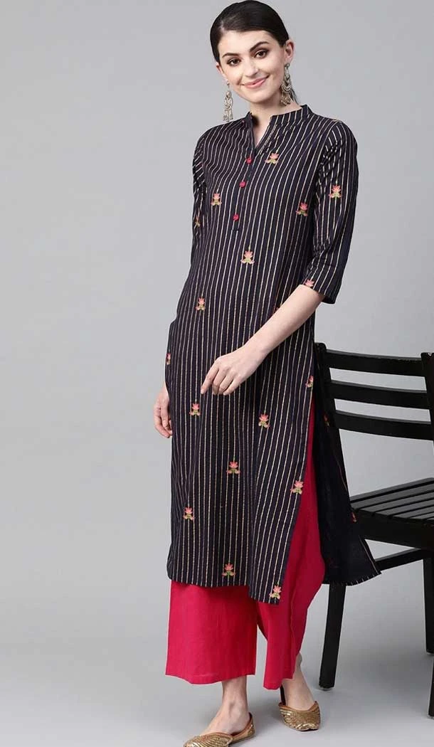 Casual Wear Black Color Viscose Rayon Striped Work Designer Readymade Kurti -7087174232