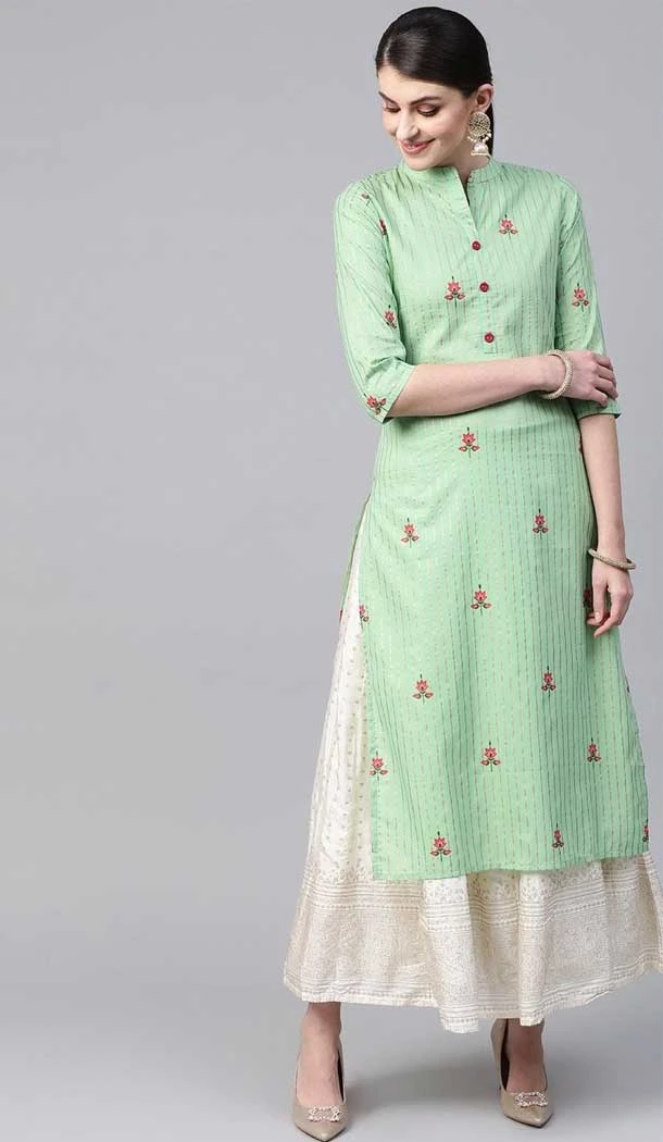 Casual Wear Pista Color Viscose Rayon Floral Print Work Designer Readymade Kurti -7087174233